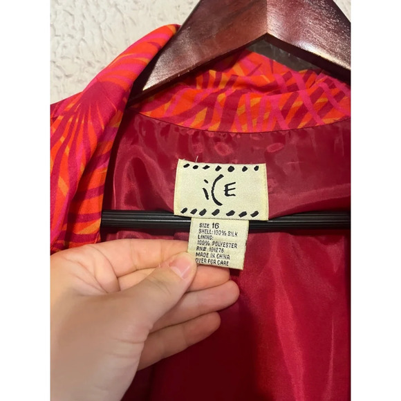 Vintage Y2K ICE Silk Orange Pink Chiffon Fairy core Tropical Wrap Dress Size 16 - Picture 4 of 7